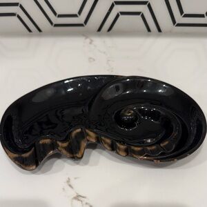 Black and Gold/Bronze MCM Glazed Swirl Ashtray 11” x 7”